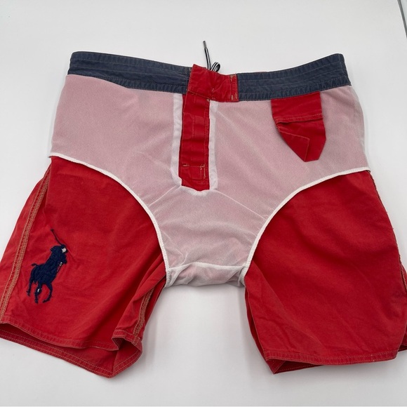 VTG Polo Ralph Lauren Mens Large Red Swim Trunks Board Short Big Pony Mesh Lined - Picture 8 of 10